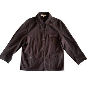 J Crew Chocolate Brown Wool Work Jacket Women's Size Large Utility Patch Pockets